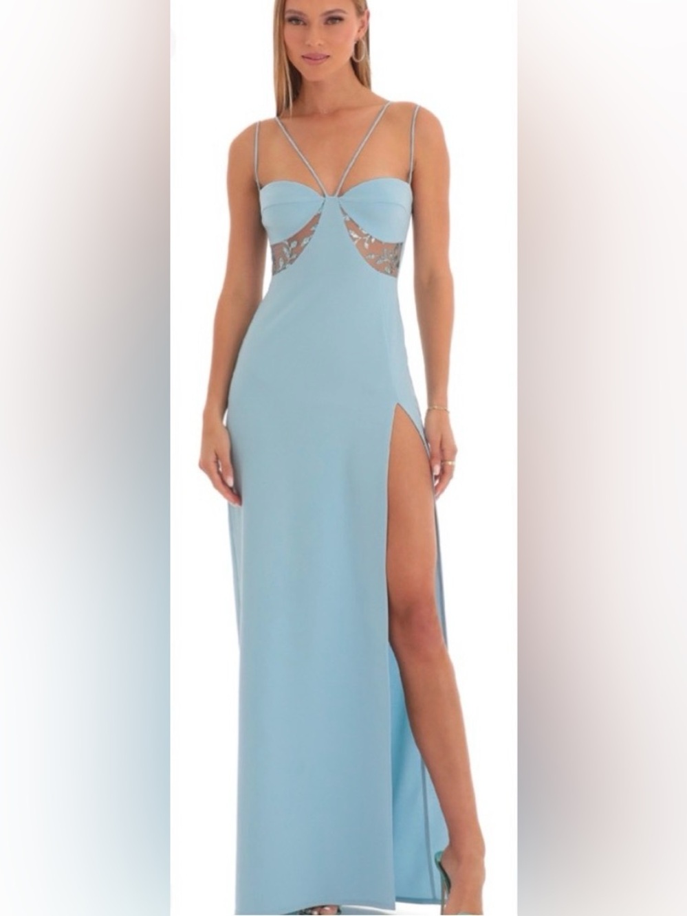 Lucy in the Sky Sequin Cutout Maxi Dress in Blue